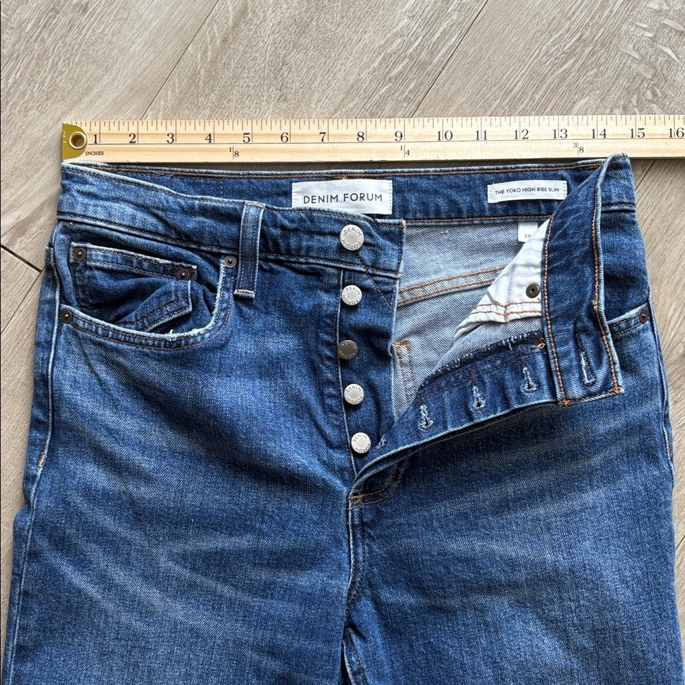 Denim Forum Women's Mid Blue Button-Fly Jeans - Picture 2 of 7